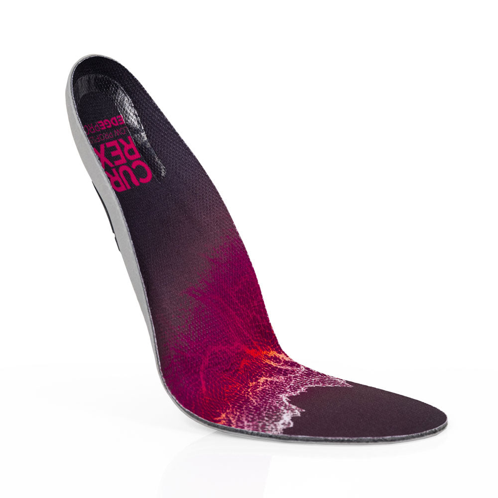 Vue supérieure flottante des semelles basses EDGEPRO de couleur rouge avec base grise, rouge et noire #1-choisir-son-profil_low