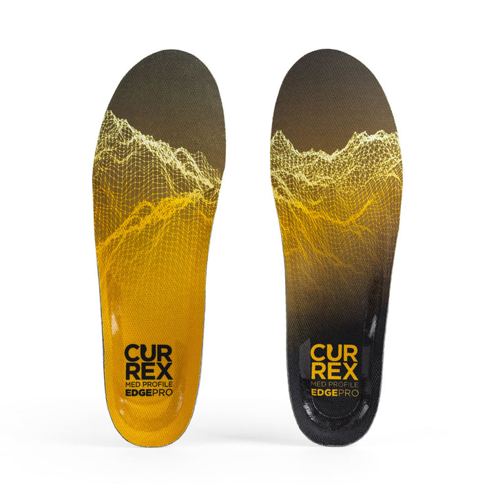 Vue de dessus de la paire de semelles EDGEPRO de couleur jaune à profil moyen #1-choix-de-son-profil_med