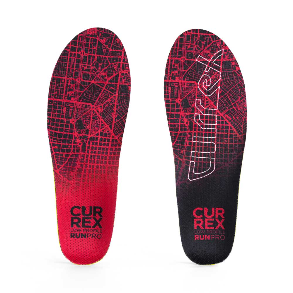 Vue de dessus de la paire de semelles RUNPRO à profil bas de couleur rouge #1-choix-de-votre-profil_low