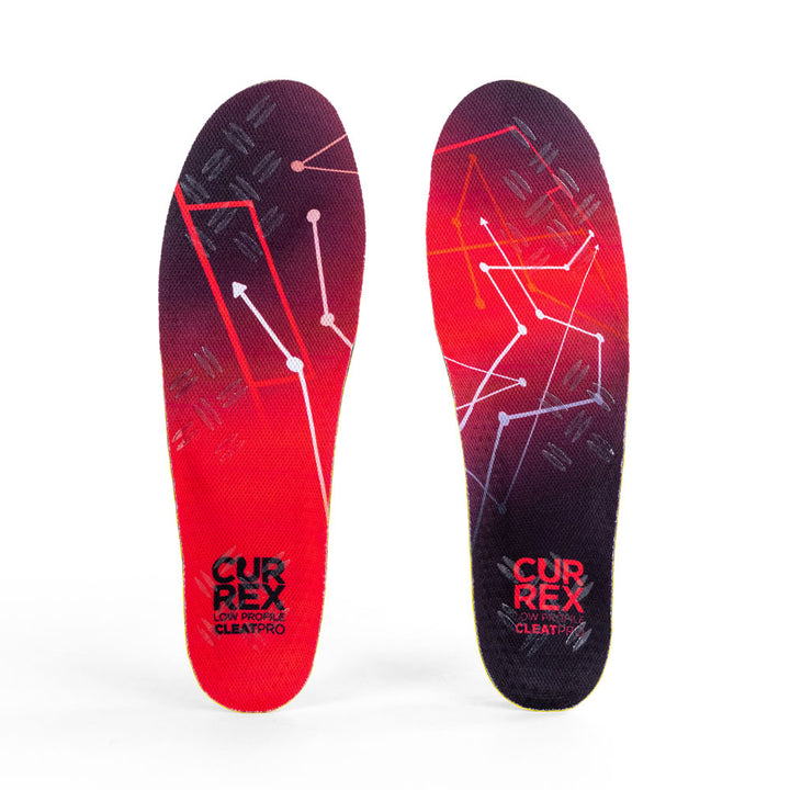 Top view of red colored CLEATPRO low profile pair of insoles #1-wise-dein-profile_low